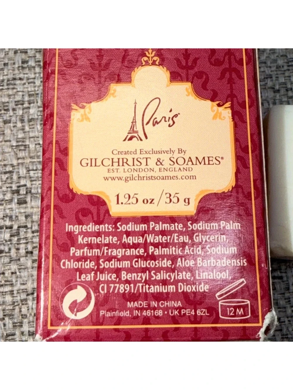 New Gilchrist & Soames Paris Aloe Cream Facial Bar Soap 1.25 Oz 35g Boxed